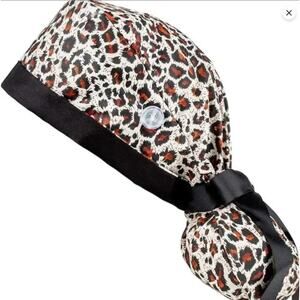 NWT Working Cap Ribbon Tie for Women Long Hair Leopard Print Cotton